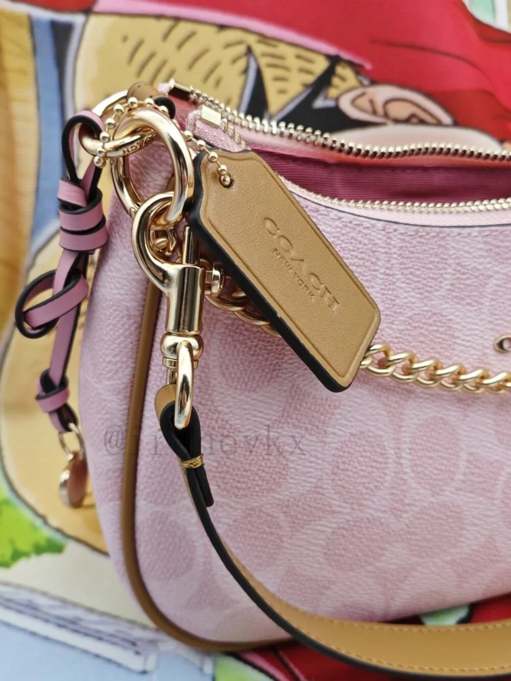 Coach Pink Signature Print Crossbody with Flower Charm